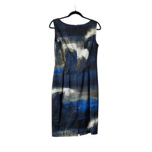 Lafayette 148 “Faith” Abstract Painterly Sheath Dress- Blue / Gray / Cream
